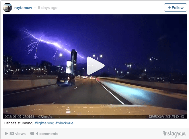 Spectacular lightning storm caught on BlackVue DR650GW-2CH