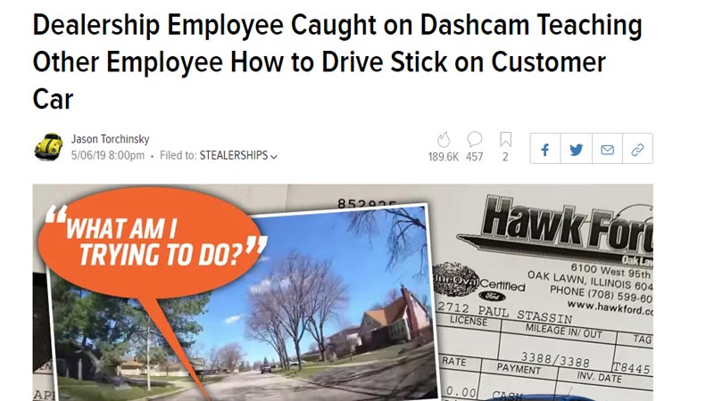 Another Dealership Joyriding Customer’s Car Caught On Dashcam