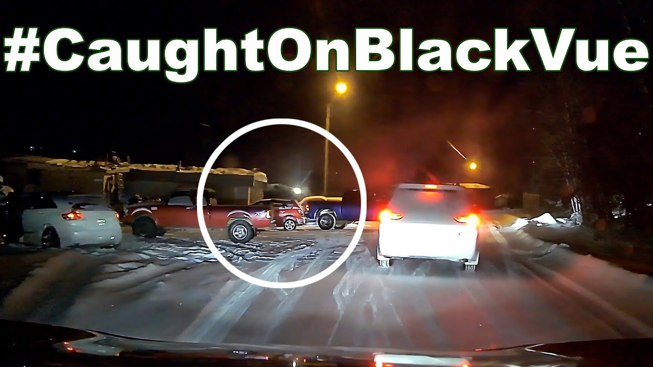 Parked Car Hit By A Truck On A Snowy Night #CaughtOnBlackVue