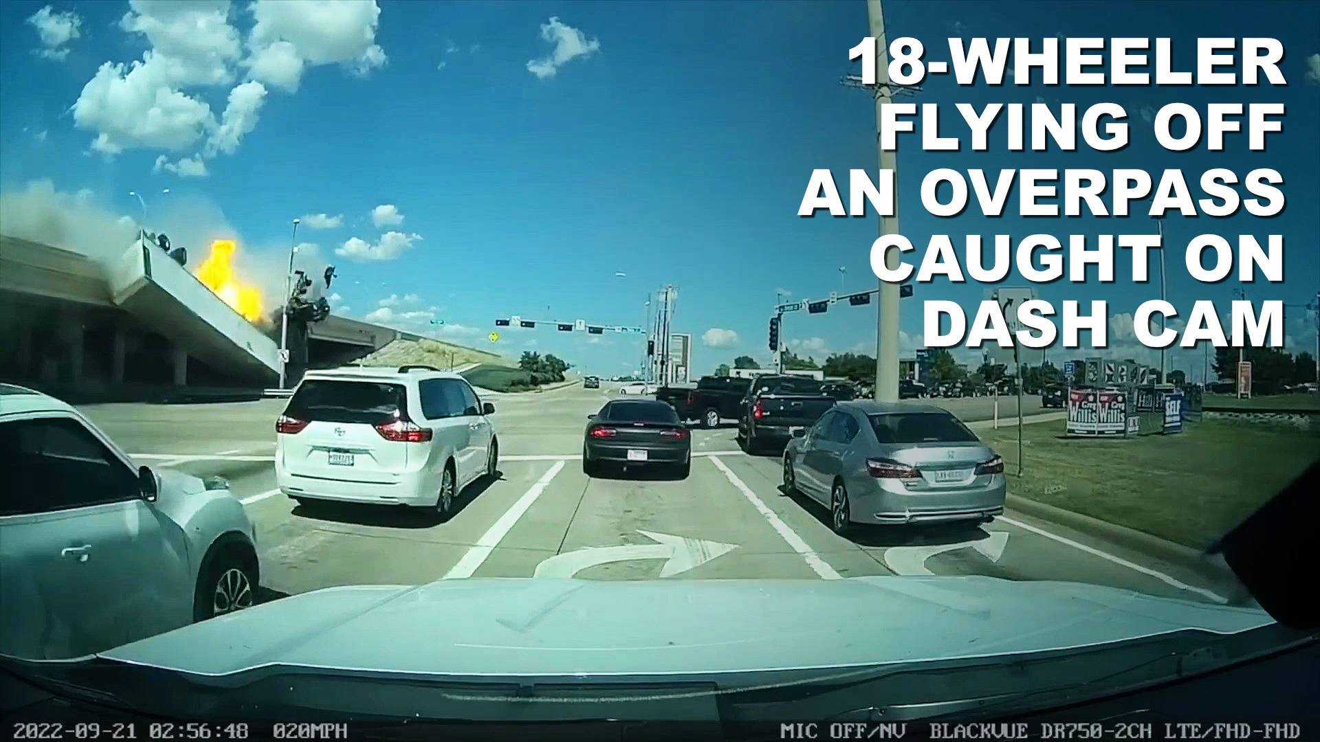 BlackVue Captures A Fiery Truck Flying Off An Overpass