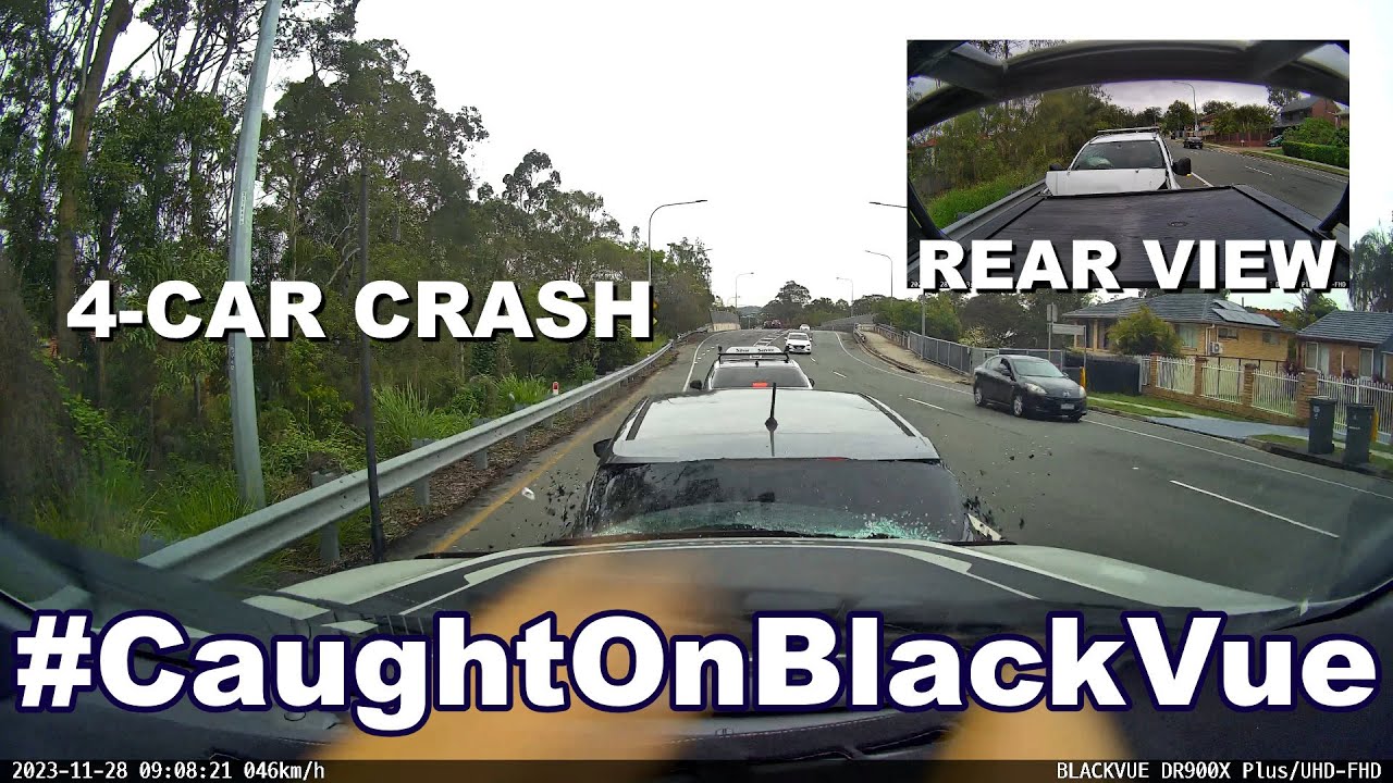 Four Vehicle Collision After A Sudden Stop #CaughtOnBlackVue